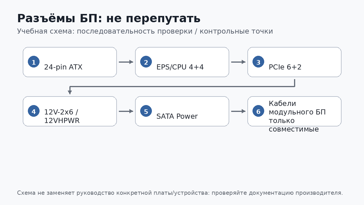 Учебная схема к уроку 08.3: Разъёмы БП: не перепутать
