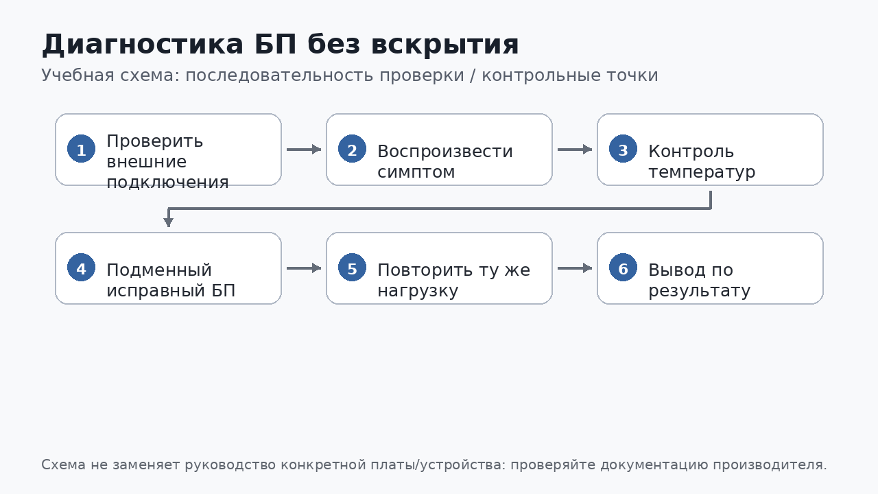 Учебная схема к уроку 08.5: Диагностика БП без вскрытия