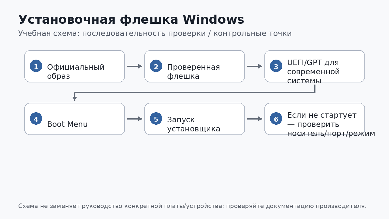 Учебная схема к уроку 11.3: Установочная флешка Windows