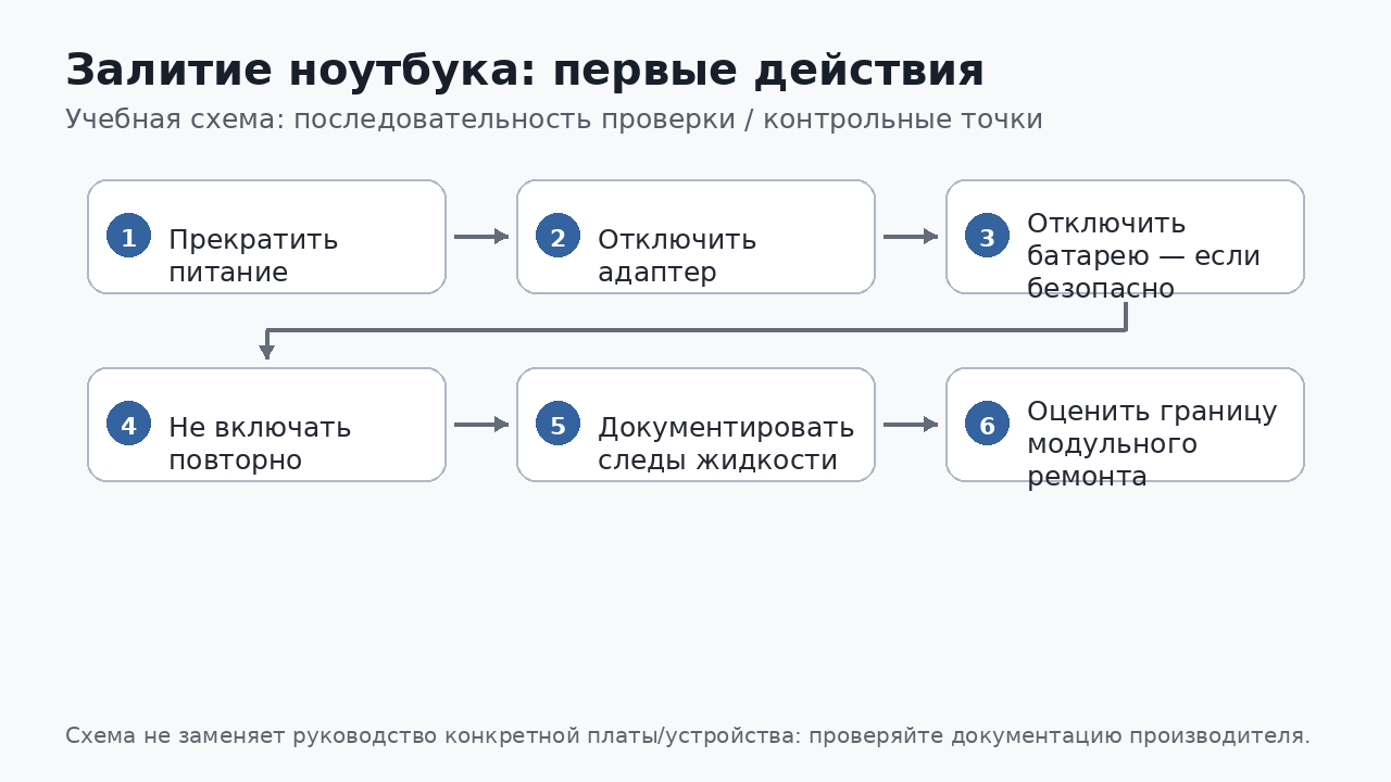 Учебная схема к уроку 21.9: Залитие ноутбука: первые действия